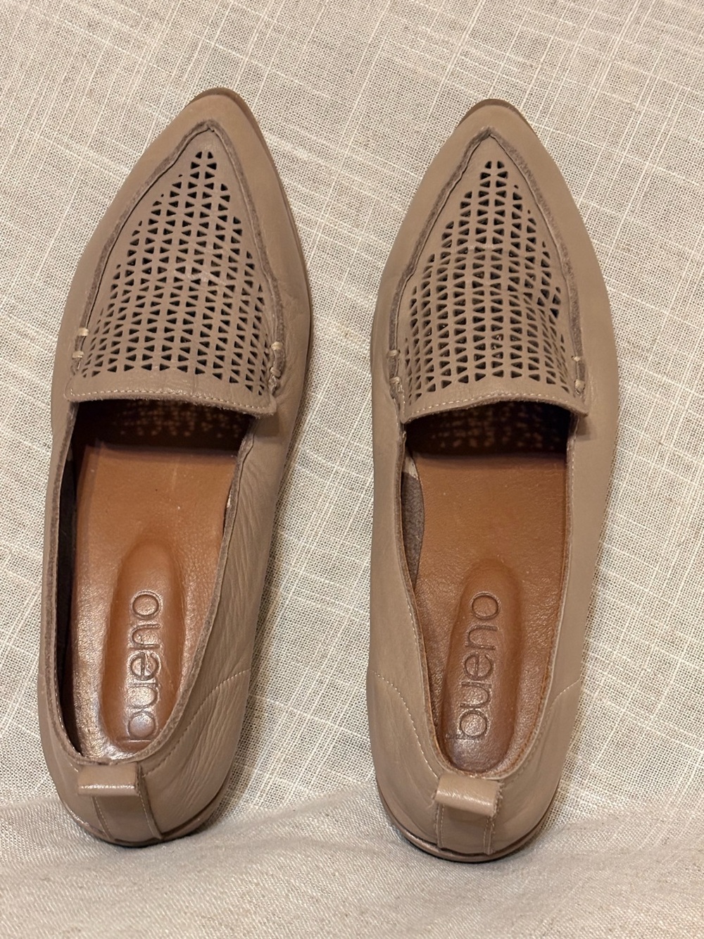 Bueno Taupe Leather Perforated Pointed Toe Loafers Flats EU 39